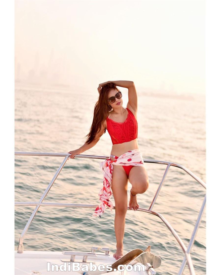 Neha Malik Sizzling Bold Photos in Red Bikini at Marina Beach Dubai 12 Neha Malik hot
